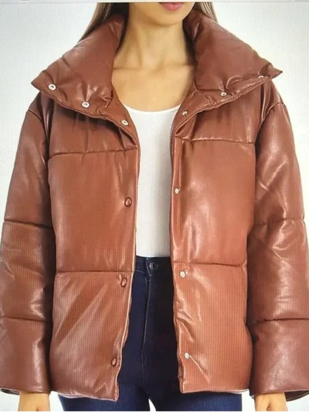 Bagatelle NYC Oversized Faux Leather Winter Puffer Jacket Brown Women's M